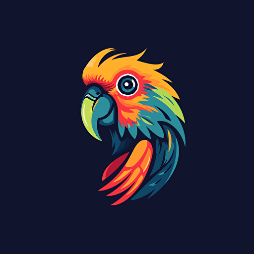 A colorful and vibrant parrot, Comic vector illustration style, flat design, minimalist logo, minimalist icon, flat icon, adobe illustrator, cute, simple