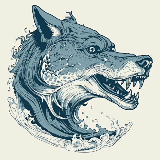 a side profile vector of mythical creature that has the body of a shark and the head of a wolf