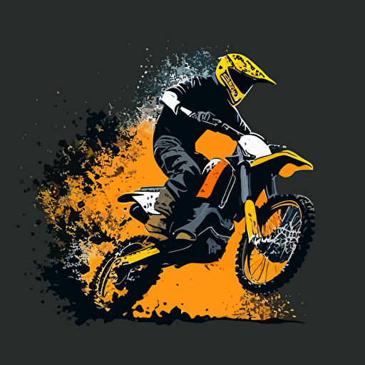 a simple vector image of a guy on a dirt bike doing a wheelie, the guy does not have a helmet on, no helmet, the picture is in a simple style with low details**