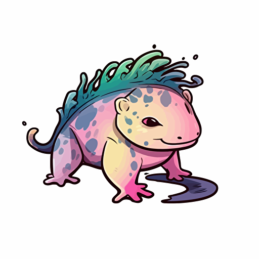 colourful cute axolotl , Sticker, Adorable, Tertiary Color, Graffiti, Contour, Vector, White Background, Detailed