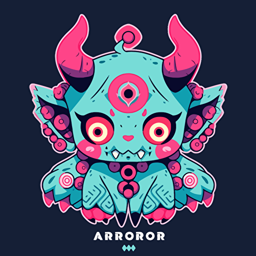 Yōkai, monster, oni, symmetrical, sticker, simple, cute, kawaii, vibrant color, vector, Chibi anime style — ar square