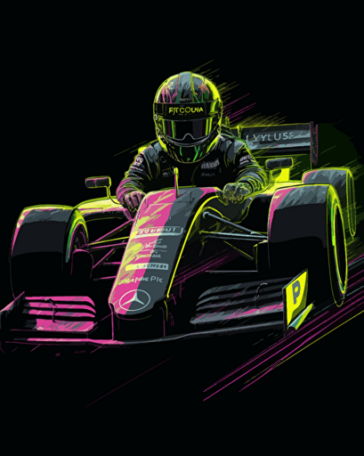 vector illustration a formula one race car in front of a man with one eye out, in the style of dark gray and green, andrzej sykut, light yellow and light pink, focus stacking, group f/64, joyful and optimistic, tagging-like marks