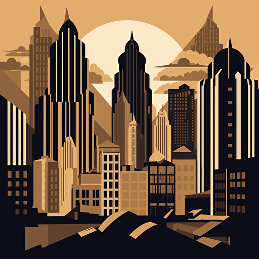 a vector image of a futeristic skyline of Pittsburgh Pennsylivania in art deco style