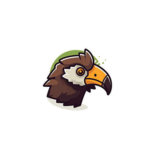 Creative, flat design, vector illustration, happy eagle head, side view, open mouth,