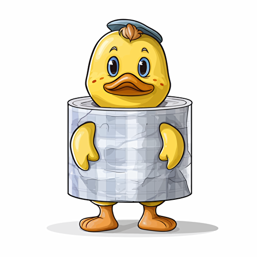 sticker, Duck man standing by a roll of duck tape, kawaii, contour, vectored, white background, high quality detailed