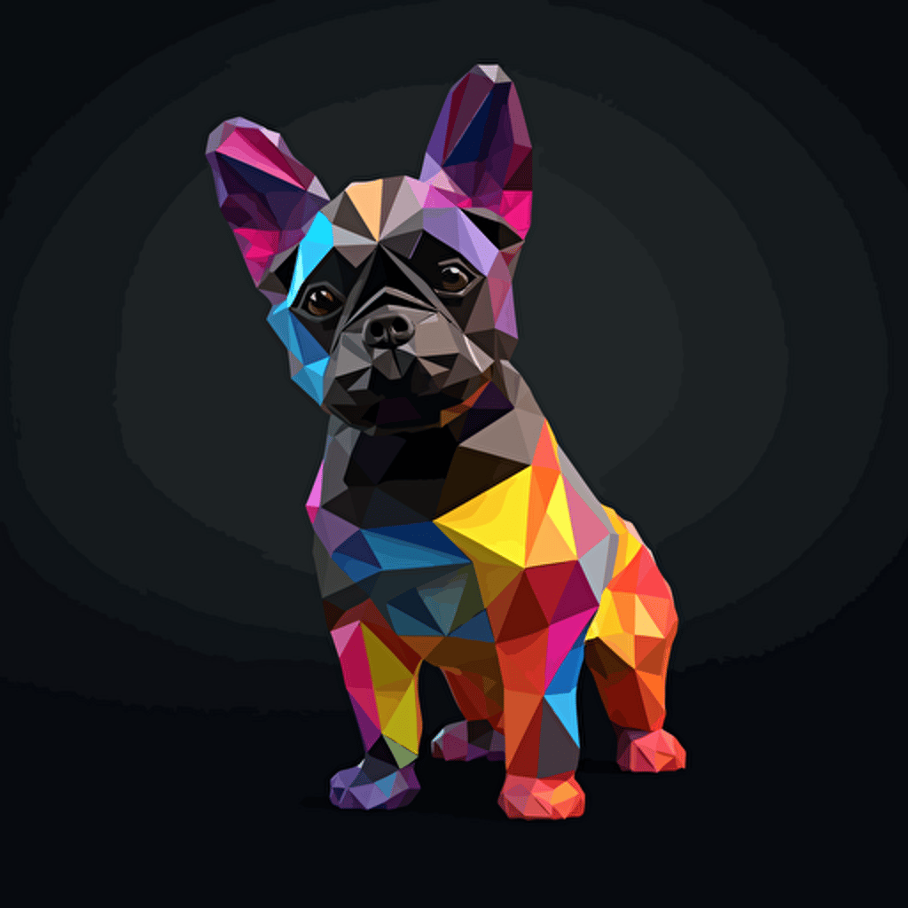 colorfull origami French Bulldog puppy dog, vector art, black background