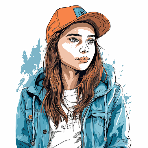 vector art style, 14 years young girl in style of Michael Park, white background