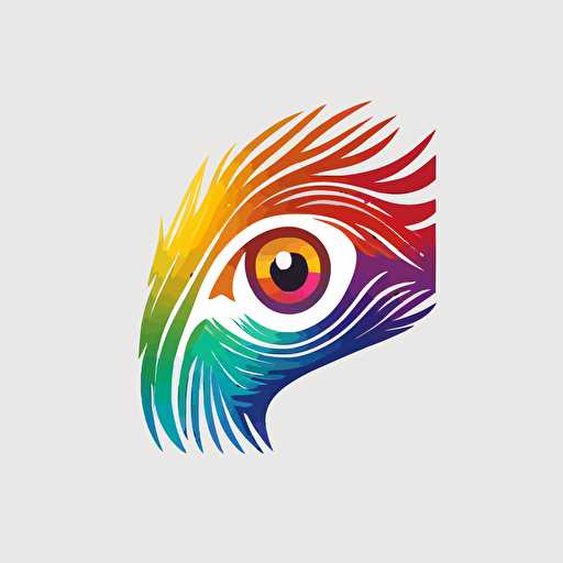 eye logo for a brand using a colorful rooster, flast design, straight line, minimal, vector, white background