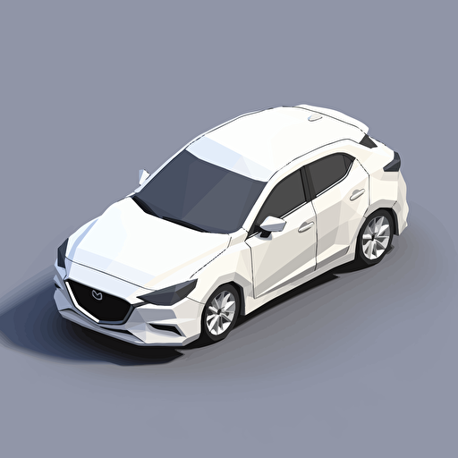 isometric icon, white Mazda3, solid background, in the style of Matthew Skiff illustrations, in the style of Christopher Lee illustrations, in the style of Jonathan Ball illustrations, simple, rough-edged drawing, vector illustration, flat art,