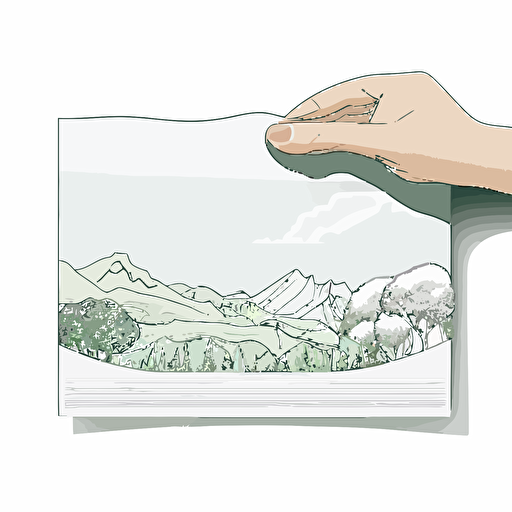 hand holding A4 blank paper landscape from a top vector white background