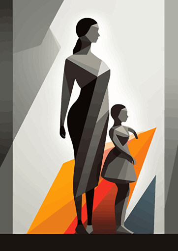 Confident and strong mother with dignity and kindness, simplistic vector art illustration in black and white, solid blocks of color, perfect for a Mother's Day card