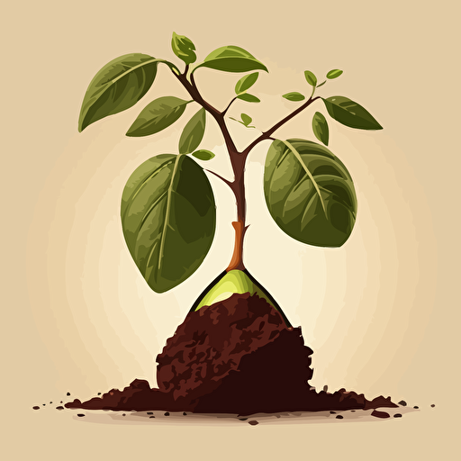 a vector image of an baby avocado tree growing out of compost
