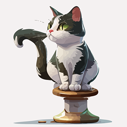 cartoon female cat sitting on a pedestal, white background, vector, high definition