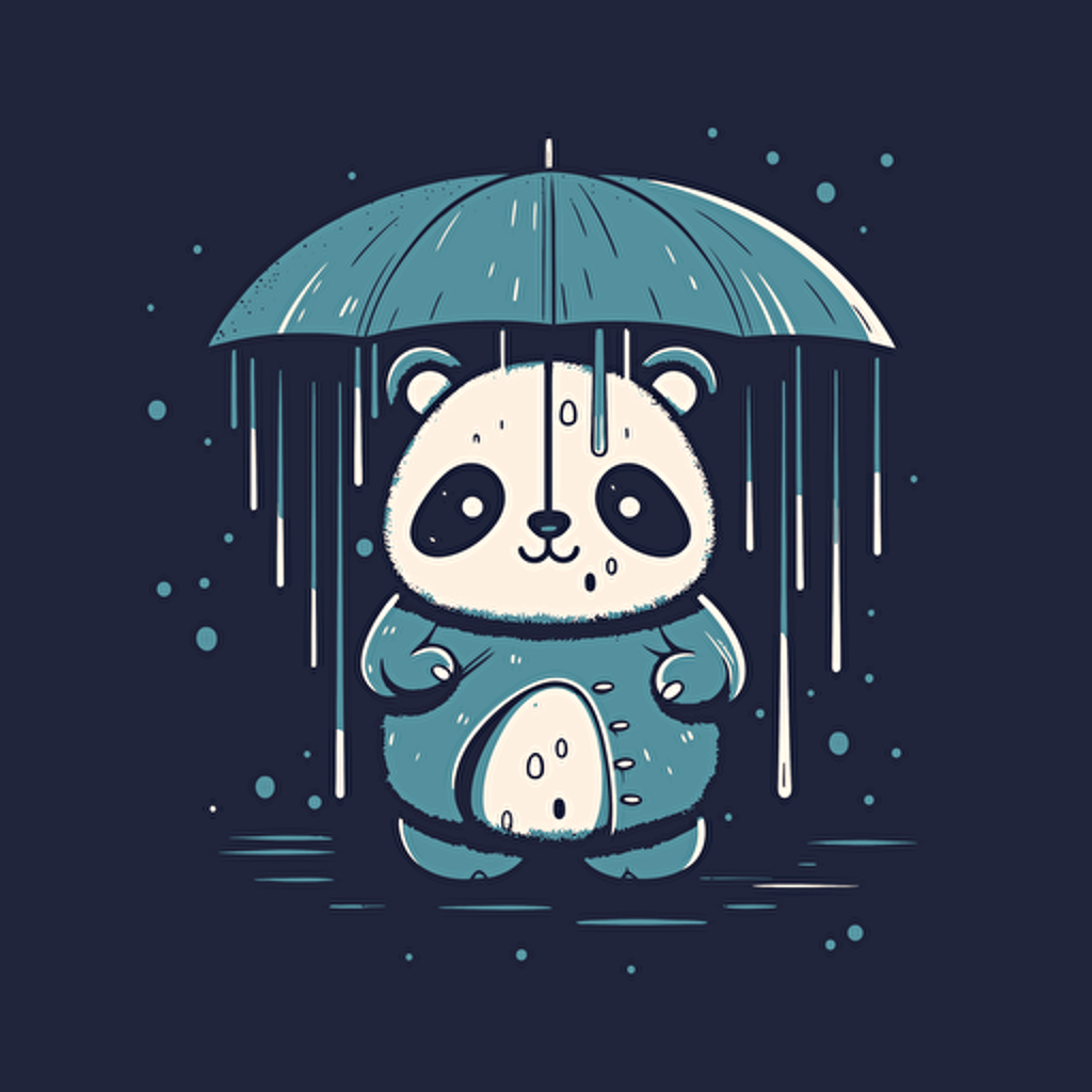 Cute Panda in the rain, comic vector illustration style, flat design, minimalist logo, minimalist icon, flat icon, adobe illustrator, cute, Simple