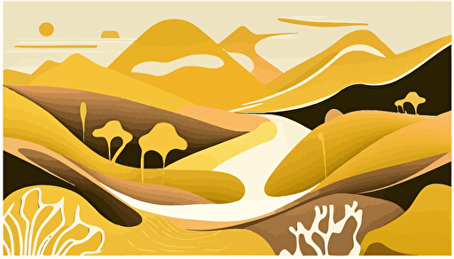 mustard yellow and beige abstract landscape art, Minimalist, vector, contour