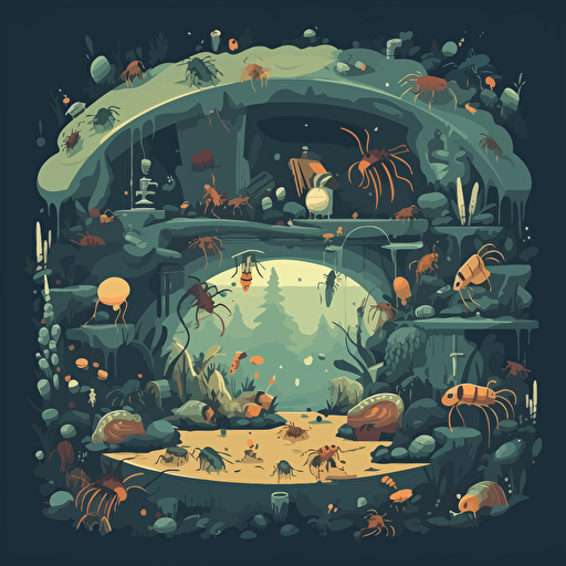 vector illustration. flat design. A massive, underground hive system filled with all manner of insects and other creepy-crawlies.