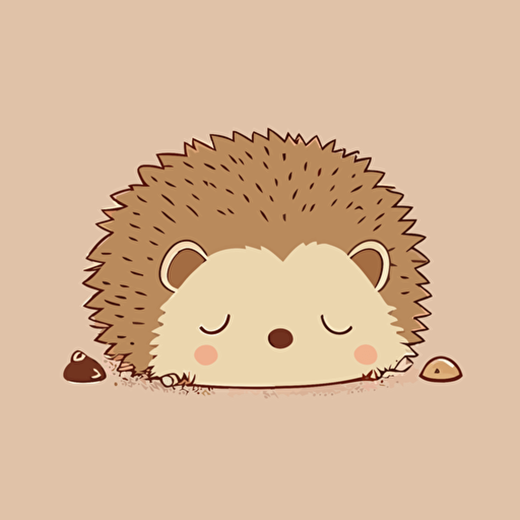 cute hedgehog with sleepy facial expression kawaii style, vector, simple, high-quality