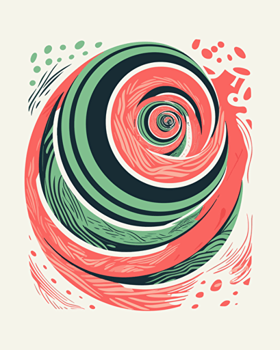 spiral watermelon, minimalistic, retro aesthetics, vector image, sticker, pastel pantone colors, white background