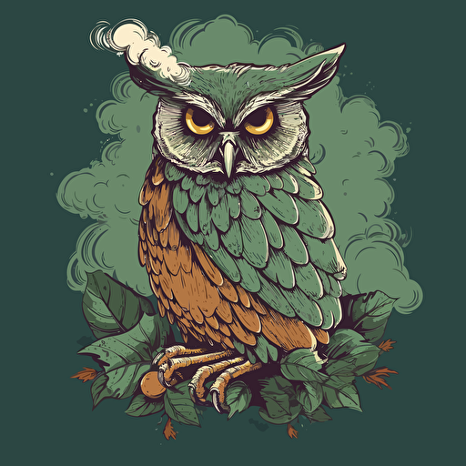 vector Owl smoking a joint with in the clouds with marijuana leafs S900