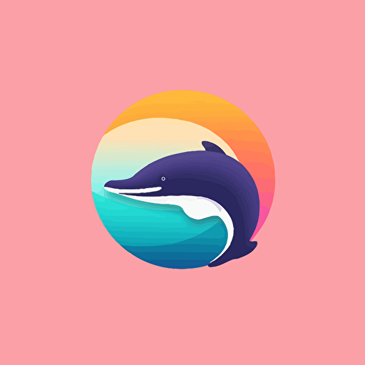 flat vector logo of circle, gradient, whale wrapped around earth, simple minimal, by Ivan Chermayeff