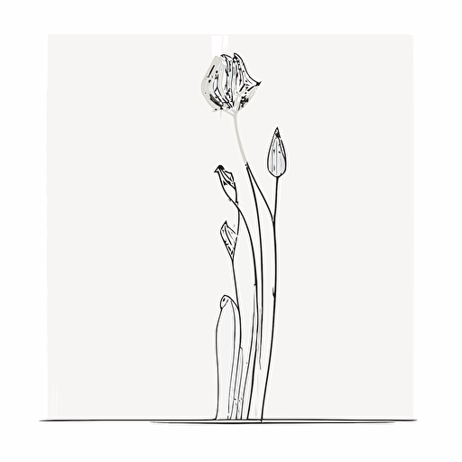 vector draw of one thick and thin single line of a flower bud extra extreme minimalism, extra simple, no detail, single line travel from beginning to end and from top to bottom of page, vector white background