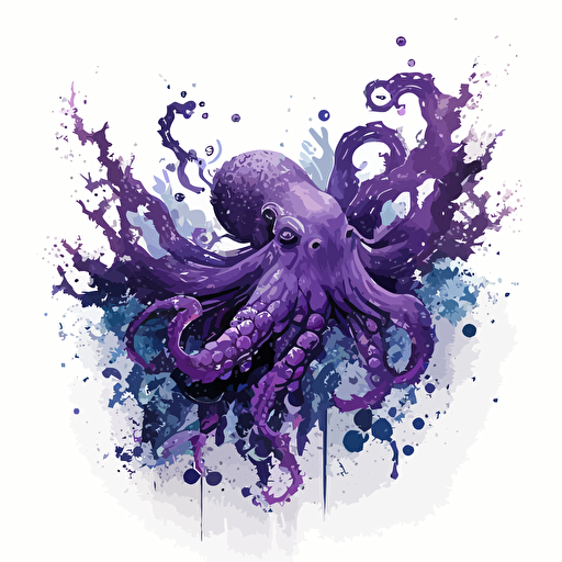 purple octopus in a vector art splashing ink