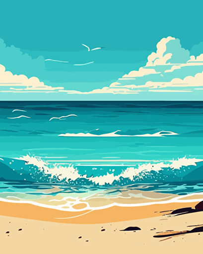 Simple vector illustration beach blue sea,
