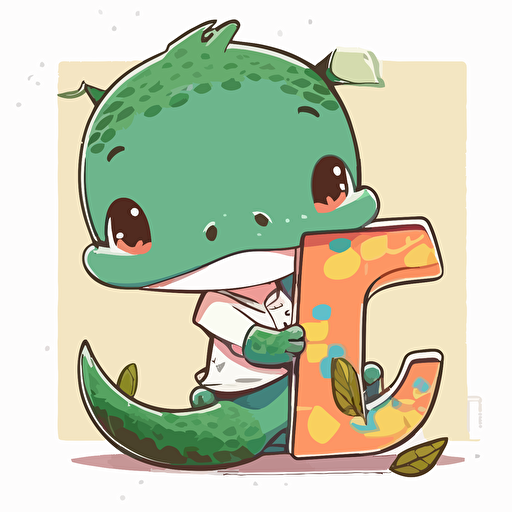 sticker flat vector art,2D chibi, baby alligator sitting on the letter A,cute,colorful disney-inspired