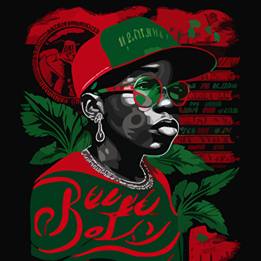 brooklyn in a tribe called quest cover style, red and green on black background, vector illustrated style