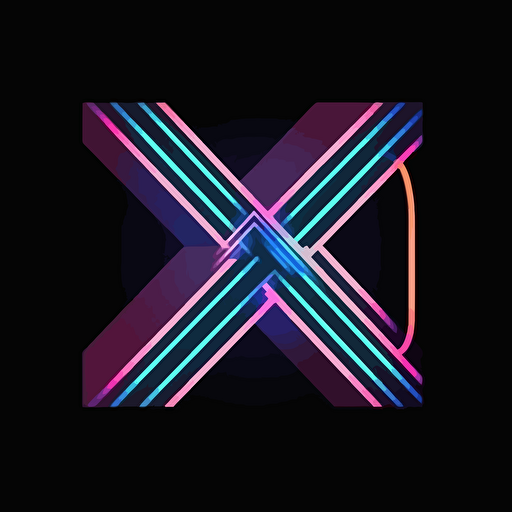 vector synthwave style, letter x, solid black background
