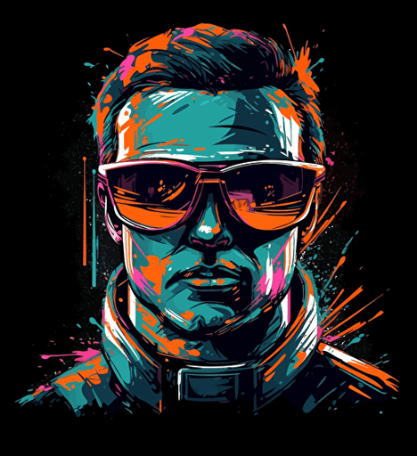 abstract vector illustration the handsome, driver of a formula one race car in full uniform and sunglasses, in the style of furaffinity, charismatic