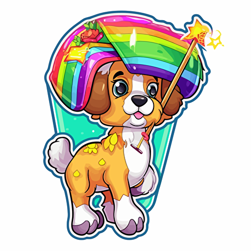 cute shepherd pub, lisa frank style, sticker, white background, contour vector, view from above, attention on detail and proportions