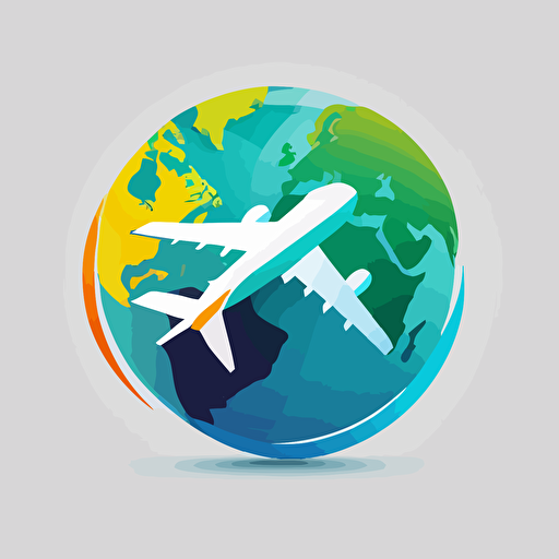 globe with airline flat vector logo