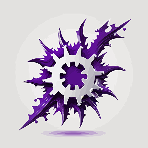 icon, logo, gear, small electric flame, white background, single color, purple, vector, no shadows