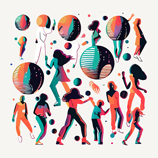 32 spaced out vectors 90s disco themed some people dancing some disco balls some cool typeface no shadows white background