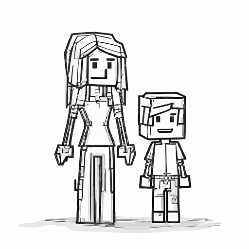 doodle style, vector illustrations for corporate powerpoint presentation, minecraft, pleased mother and kid, white background