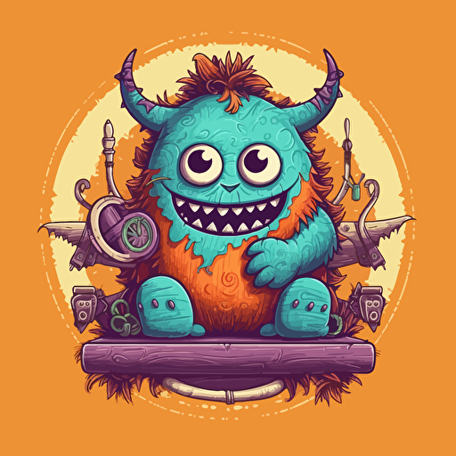 vector illustration, logo, a nice tailor monster, sewing professional, happy, warm colors, detailed