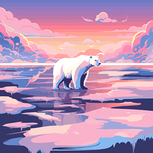 polar bear and sunset vector illustration for design jddotusdsotus, in the style of aquarellist, multilayered realism, uhd image, nature-inspired shapes, massurrealism, leica m10, nature-inspired art