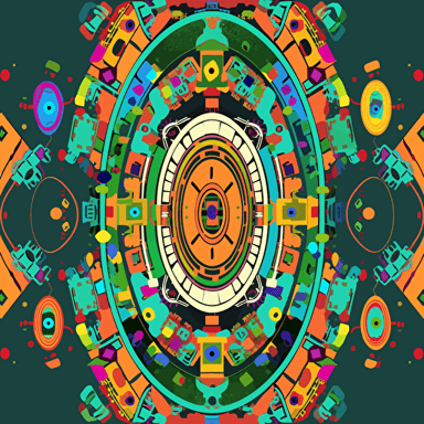 Use vector tools to create a mandala-inspired design around the robots, using repeating patterns and intricate, symmetrical shapes to create a sense of balance and harmony. Show kids around it playing holi with colors