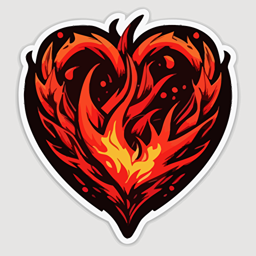 drawed red heart surrounded by flame pixar style, 2d flat design, vector, cut sticker