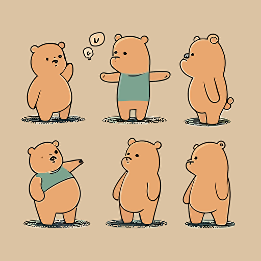 expressive cartoon bears poses in different shapes and sizes, vector, minimal, flat, contemporary, simple, fun