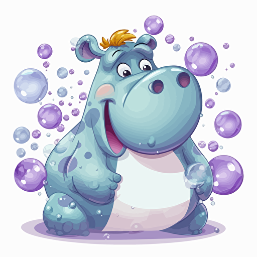 hippo, bubbles, detailed, cartoon style, 2d clipart vector, creative and imaginative, hd, white background