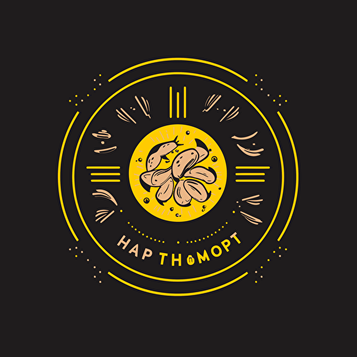 Simple logo design of hot pot restaurant, top view Hotpot with fish and meat inside, flat 2d, vector, company logo, by Kazi Mohammed Erfan, yellow color, black background