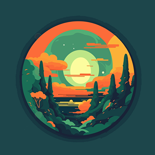 a green and orange planet in space, flat vector illustration, centered