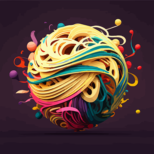 sphere covered in noodles, vector art, colorful