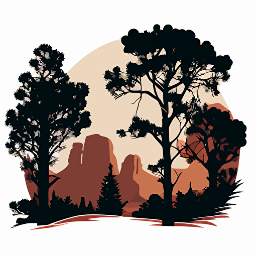 flat vector illustration of tree line silhouettes, sedona, muted colors, high resolution