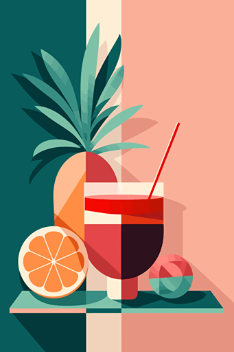 Pinacolada vector art, 1980s poster, pretty colours, geometric minimalism