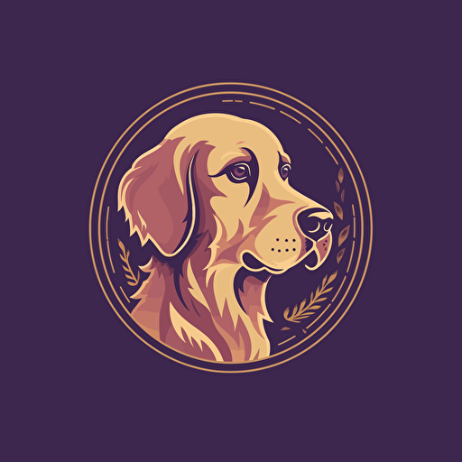 A vector logo of a golden retriever for a dog grooming business, simple, memorable, sincere, honest, wholesome, down-to-earth, purples, blues