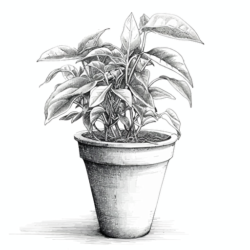 a technical line drawing of a pot plant