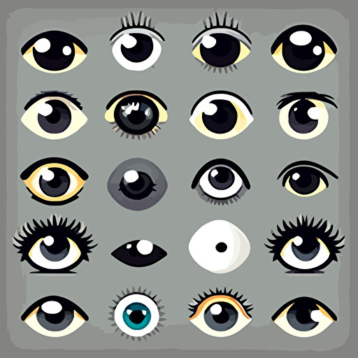a collection of simple minimal cartoon vector illustration eyes in different styles, flat style, black and white